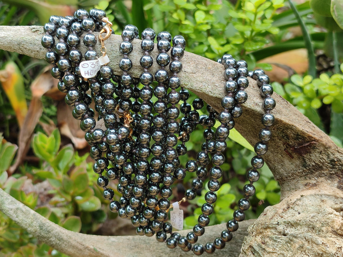 Polished Silver Hematite Ball Shaped Beaded Necklace - Sold Per Item - From China - Toprock Gemstones and Minerals 
