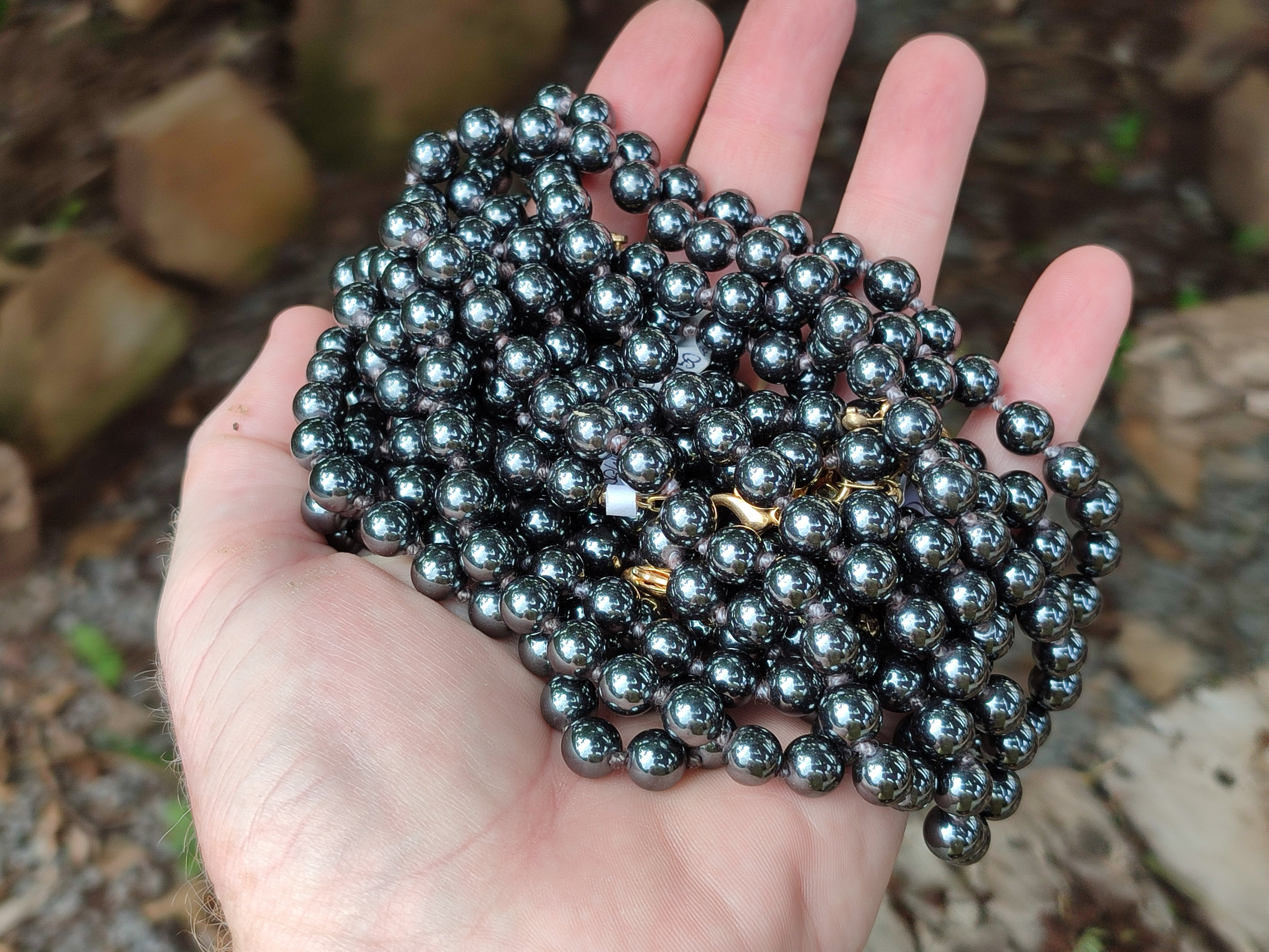 Polished Silver Hematite Ball Shaped Beaded Necklace - Sold Per Item - From China - Toprock Gemstones and Minerals 