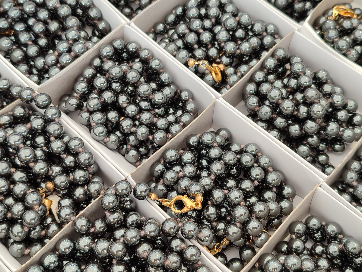 Polished Silver Hematite Ball Shaped Beaded Necklace - Sold Per Item - From China - Toprock Gemstones and Minerals 