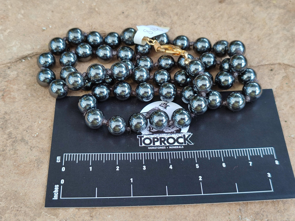 Polished Silver Hematite Ball Shaped Beaded Necklace - Sold Per Item - From China - Toprock Gemstones and Minerals 