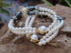 Polished Hematite and Freshwater Pearl Beaded Bracelet- Sold Per Item - From Southern Africa - Toprock Gemstones and Minerals 