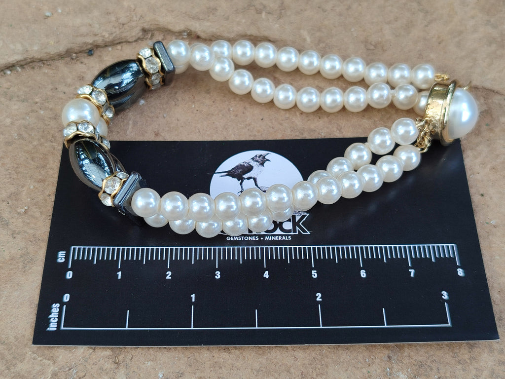 Polished Hematite and Freshwater Pearl Beaded Bracelet- Sold Per Item - From Southern Africa - Toprock Gemstones and Minerals 