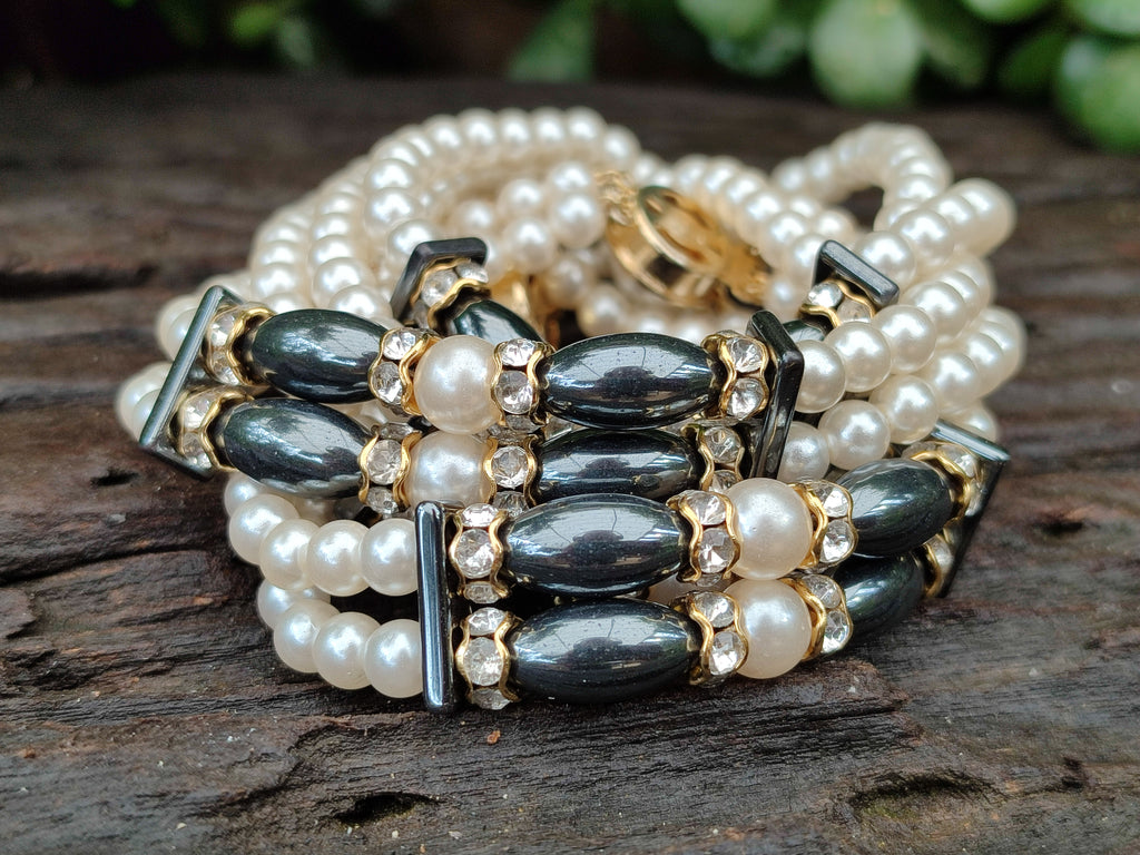 Polished Hematite and Freshwater Pearl Beaded Bracelet- Sold Per Item - From Southern Africa - Toprock Gemstones and Minerals 