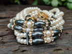 Polished Hematite and Freshwater Pearl Beaded Bracelet- Sold Per Item - From Southern Africa - Toprock Gemstones and Minerals 