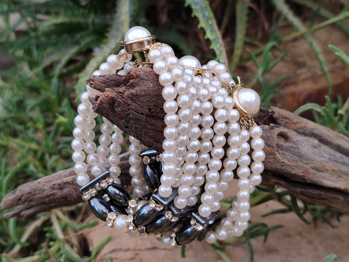 Polished Hematite and Freshwater Pearl Beaded Bracelet- Sold Per Item - From Southern Africa - Toprock Gemstones and Minerals 