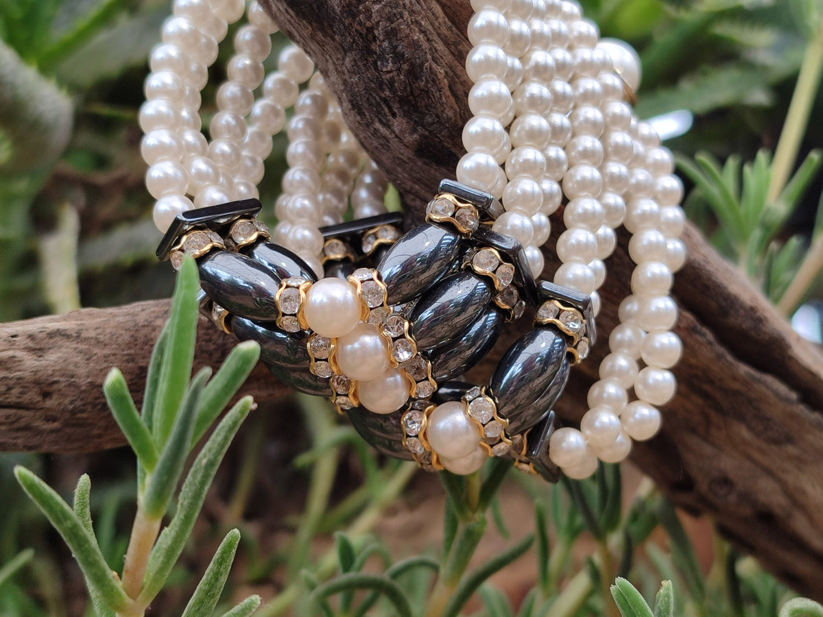 Polished Hematite and Freshwater Pearl Beaded Bracelet- Sold Per Item - From Southern Africa - Toprock Gemstones and Minerals 