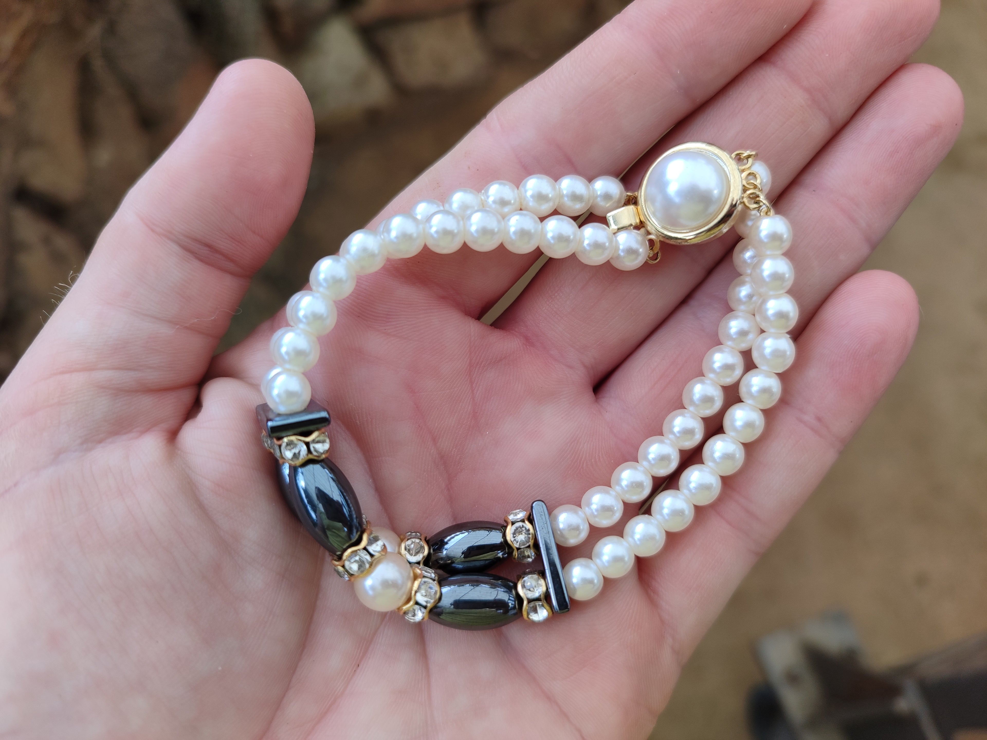 Polished Hematite and Freshwater Pearl Beaded Bracelet- Sold Per Item - From Southern Africa - Toprock Gemstones and Minerals 