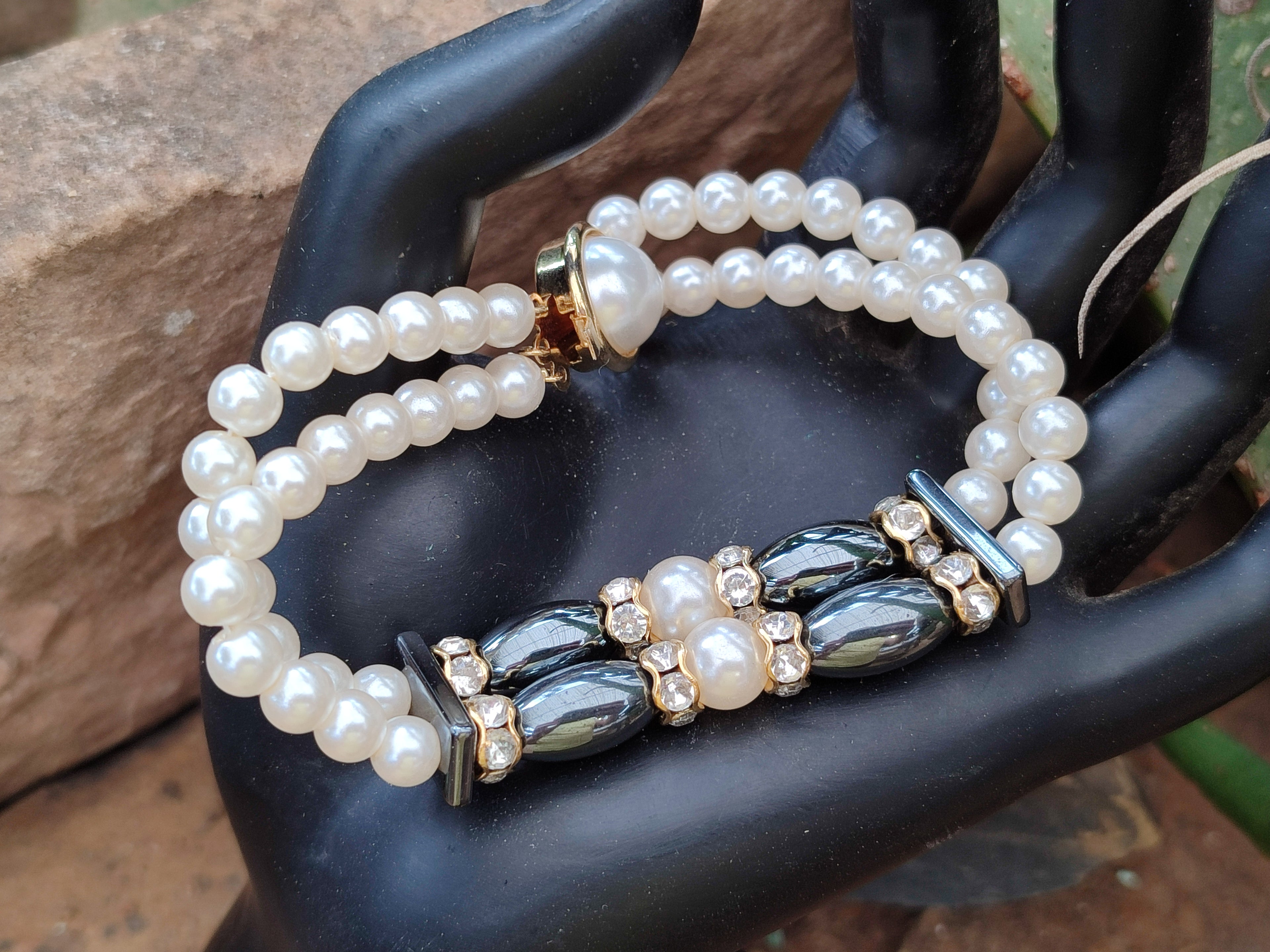 Polished Hematite and Freshwater Pearl Beaded Bracelet- Sold Per Item - From Southern Africa - Toprock Gemstones and Minerals 