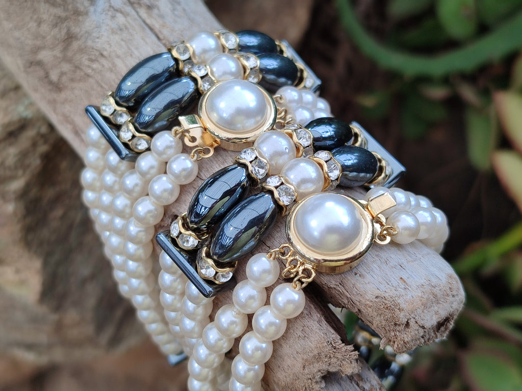 Polished Hematite and Freshwater Pearl Beaded Bracelet- Sold Per Item - From Southern Africa - Toprock Gemstones and Minerals 