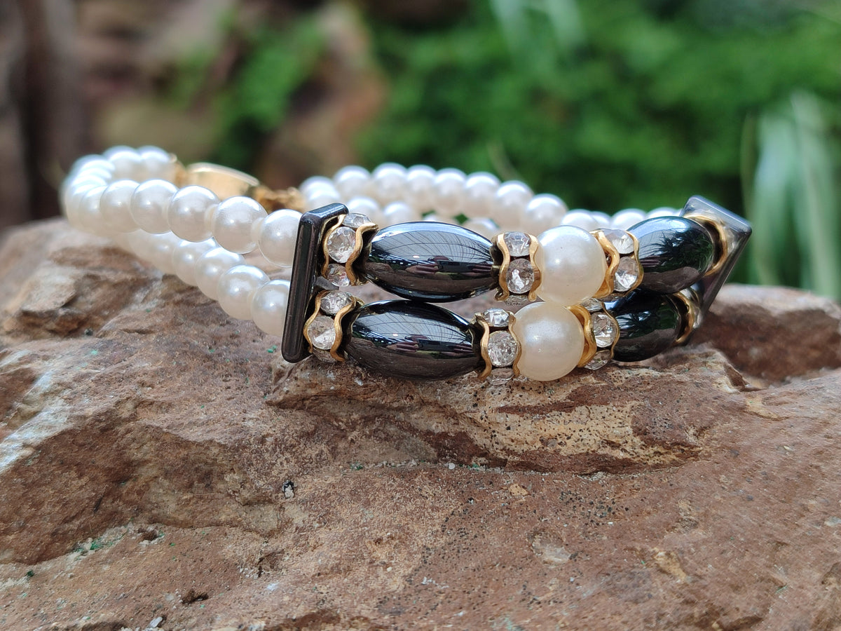 Polished Hematite and Freshwater Pearl Beaded Bracelet- Sold Per Item - From Southern Africa - Toprock Gemstones and Minerals 