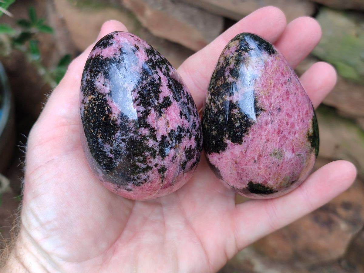 Polished Rhodonite Eggs x 4 From Madagascar - Toprock Gemstones and Minerals 