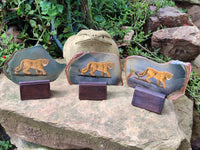 Hand Made Lioness Decoupage Stone Slabs x 3 From Southern Africa - Toprock Gemstones and Minerals 