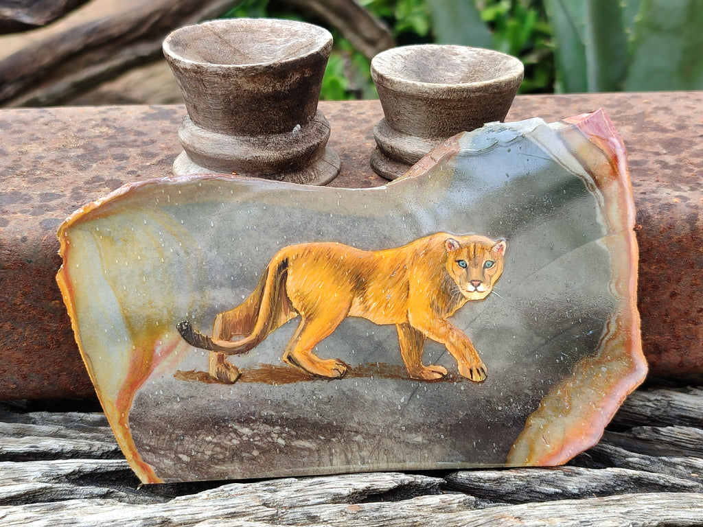 Hand Made Lioness Decoupage Stone Slabs x 3 From Southern Africa - Toprock Gemstones and Minerals 