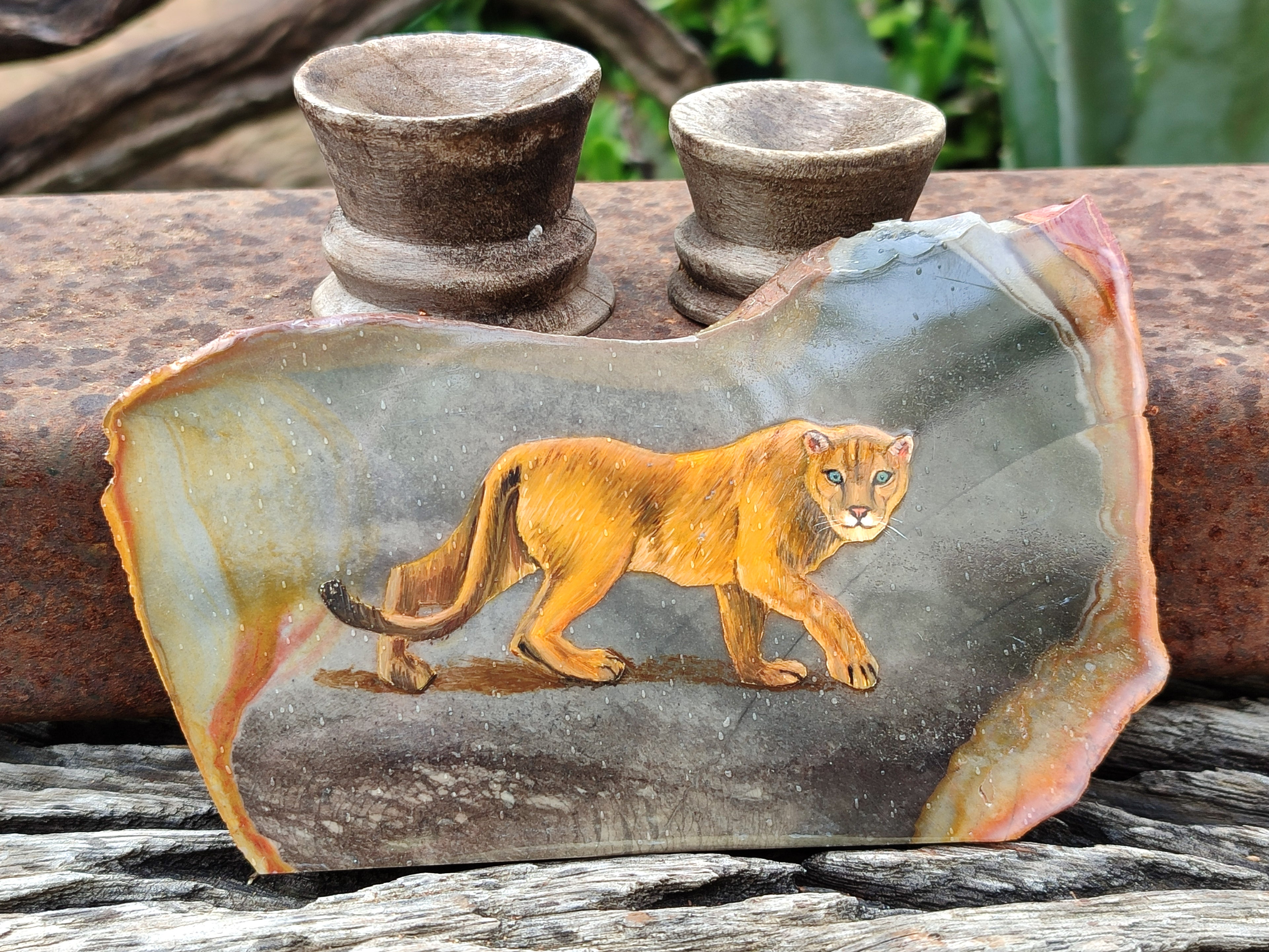 Hand Made Lioness Decoupage Stone Slabs x 3 From Southern Africa - Toprock Gemstones and Minerals 