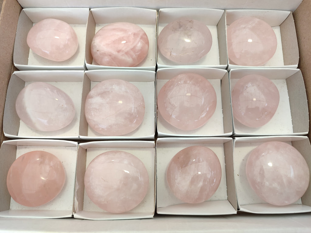 Polished Rose Quartz Palm Stones x 12 From Madagascar - Toprock Gemstones and Minerals 