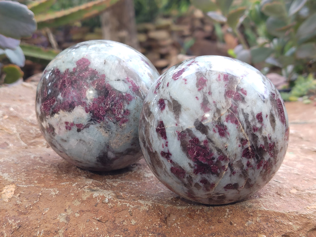 Polished Rubellite Pink Tourmaline Spheres x 2 From Ambatondrazaka, Madagascar - Toprock Gemstones and Minerals 