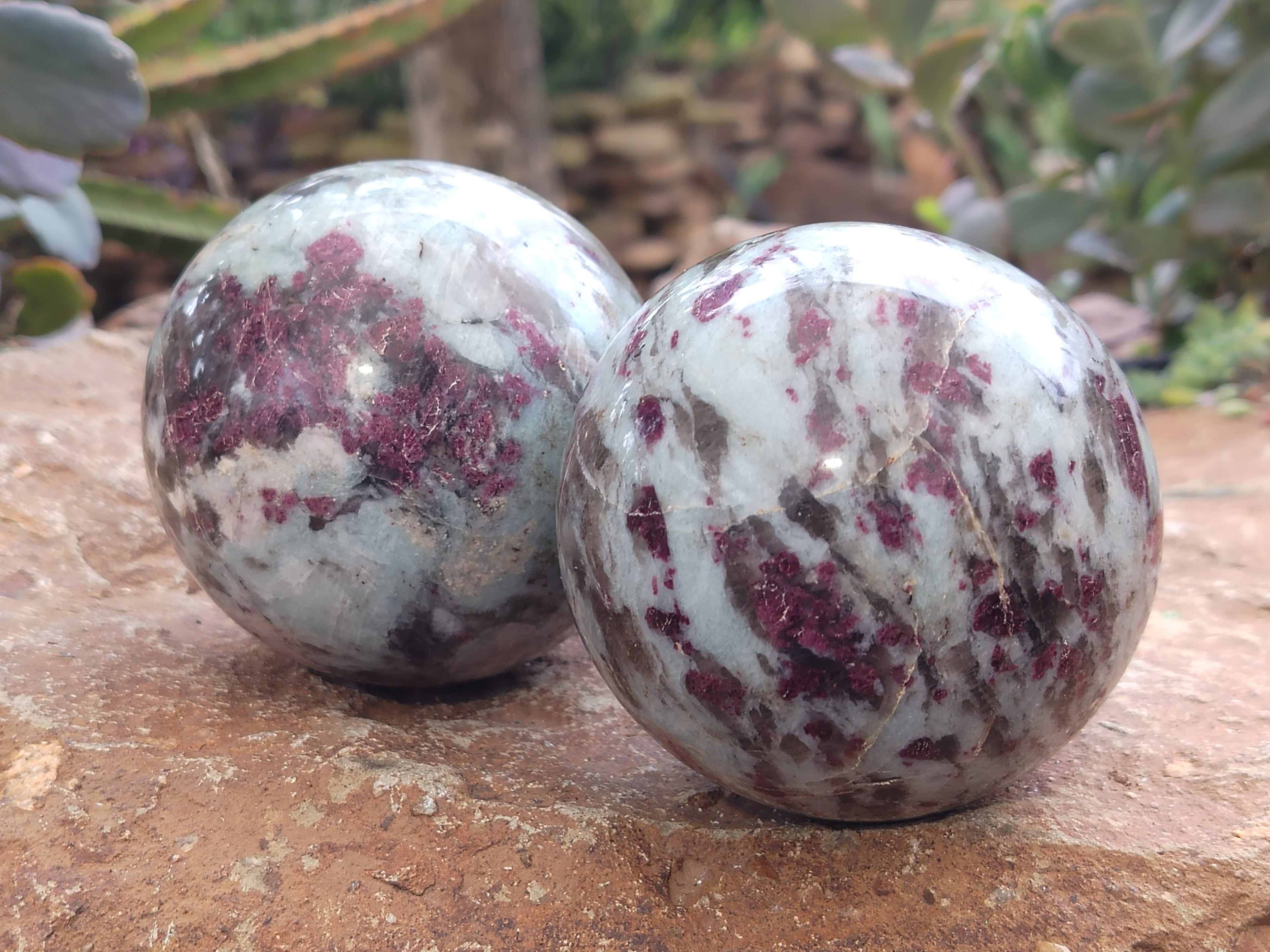 Polished Rubellite Pink Tourmaline Spheres x 2 From Ambatondrazaka, Madagascar - Toprock Gemstones and Minerals 