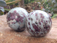 Polished Rubellite Pink Tourmaline Spheres x 2 From Ambatondrazaka, Madagascar - Toprock Gemstones and Minerals 