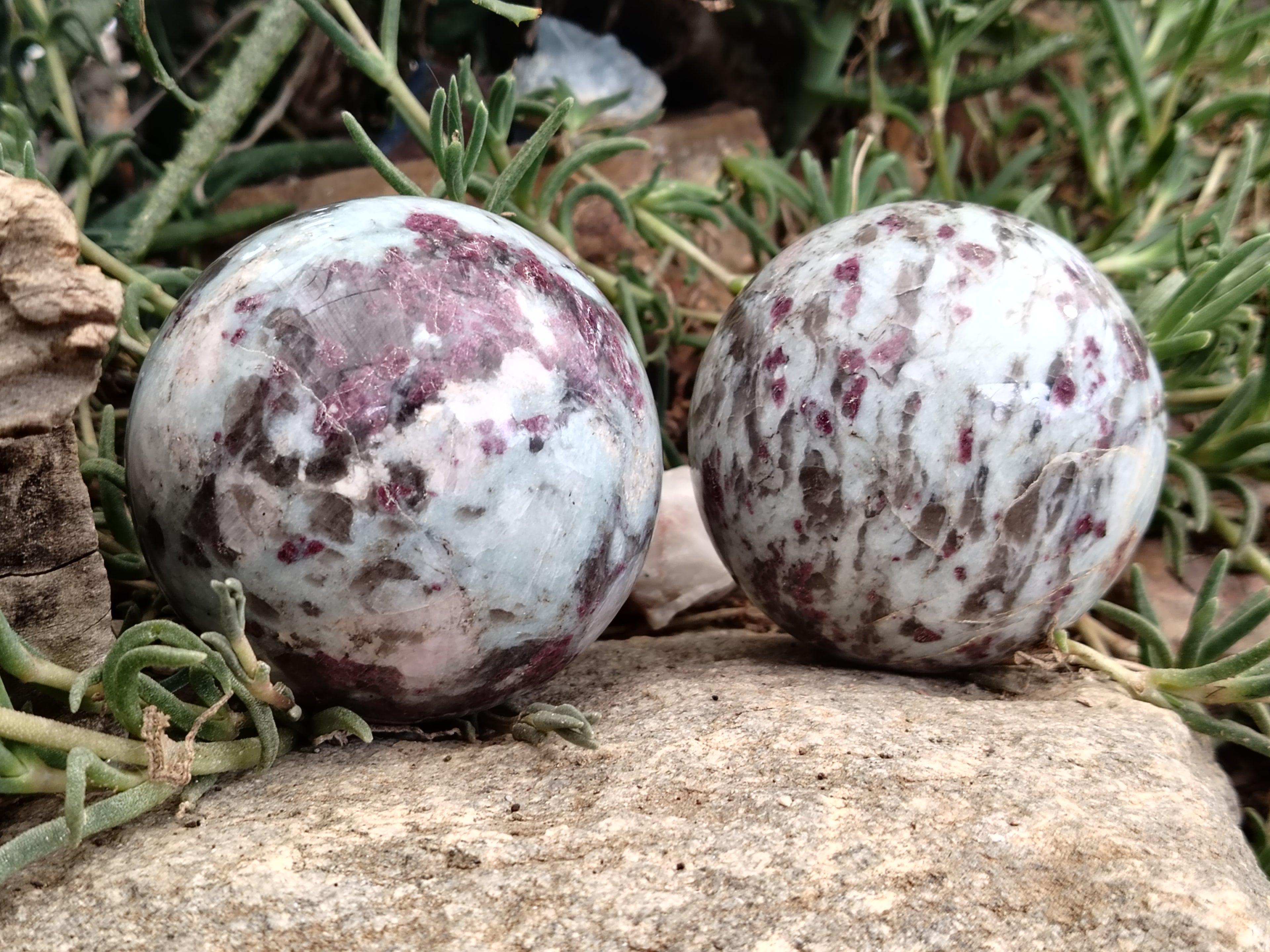 Polished Rubellite Pink Tourmaline Spheres x 2 From Ambatondrazaka, Madagascar - Toprock Gemstones and Minerals 