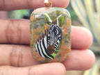 Polished Unakite Pendant with Hand Painted Zebra - Sold Per Item - From South Africa - Toprock Gemstones and Minerals 