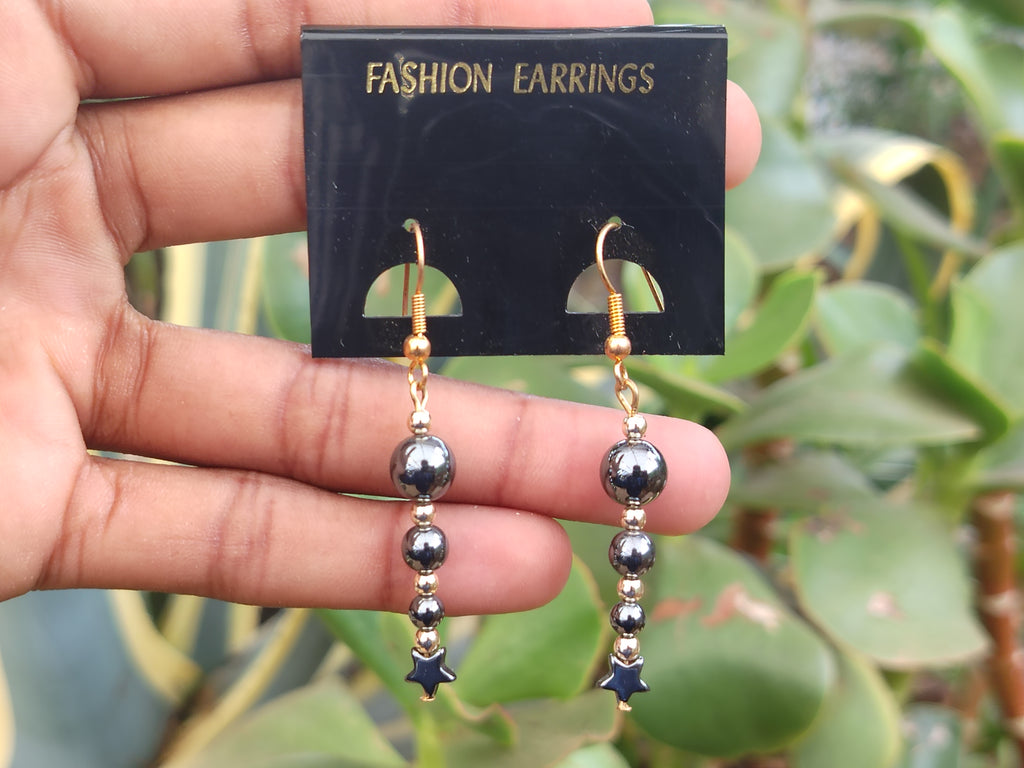Polished Pair of Hematite Ball and Star Earrings - Sold Per Pair - From China - Toprock Gemstones and Minerals 
