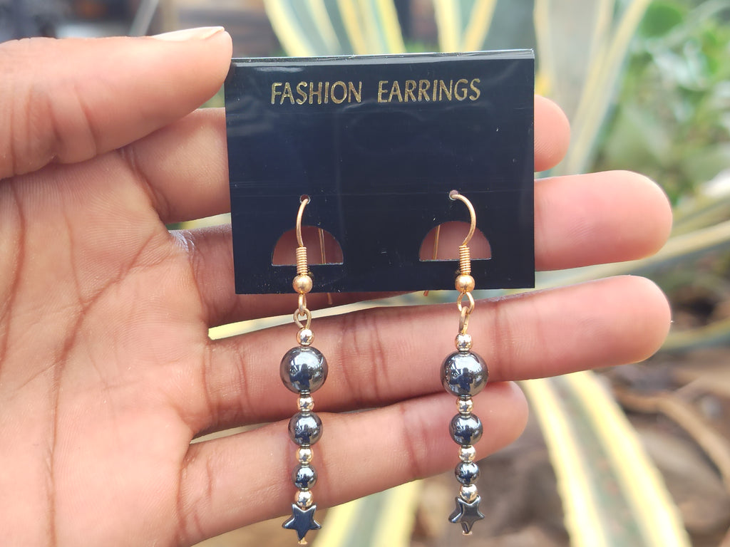 Polished Pair of Hematite Ball and Star Earrings - Sold Per Pair - From China - Toprock Gemstones and Minerals 