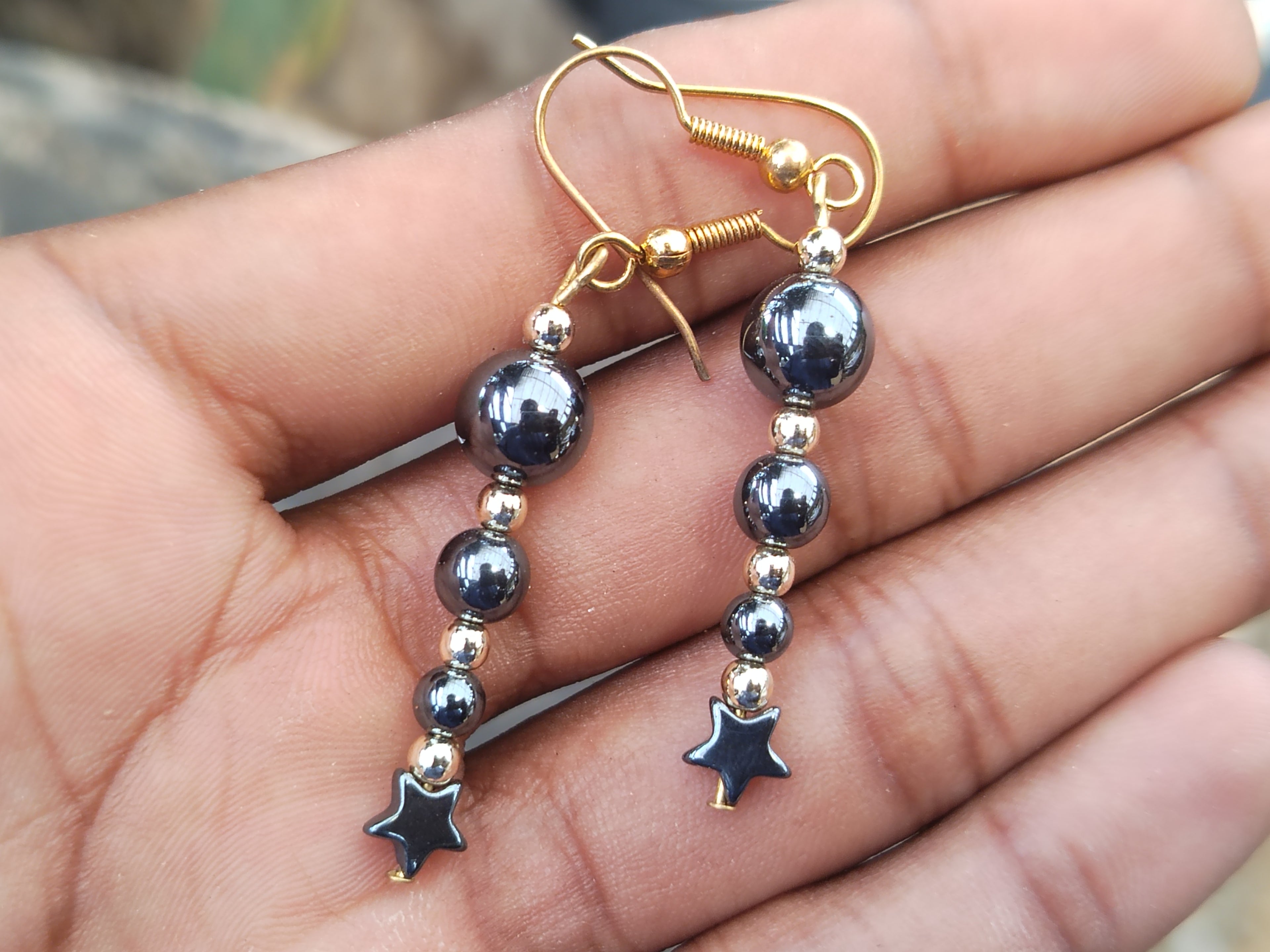 Polished Pair of Hematite Ball and Star Earrings - Sold Per Pair - From China - Toprock Gemstones and Minerals 