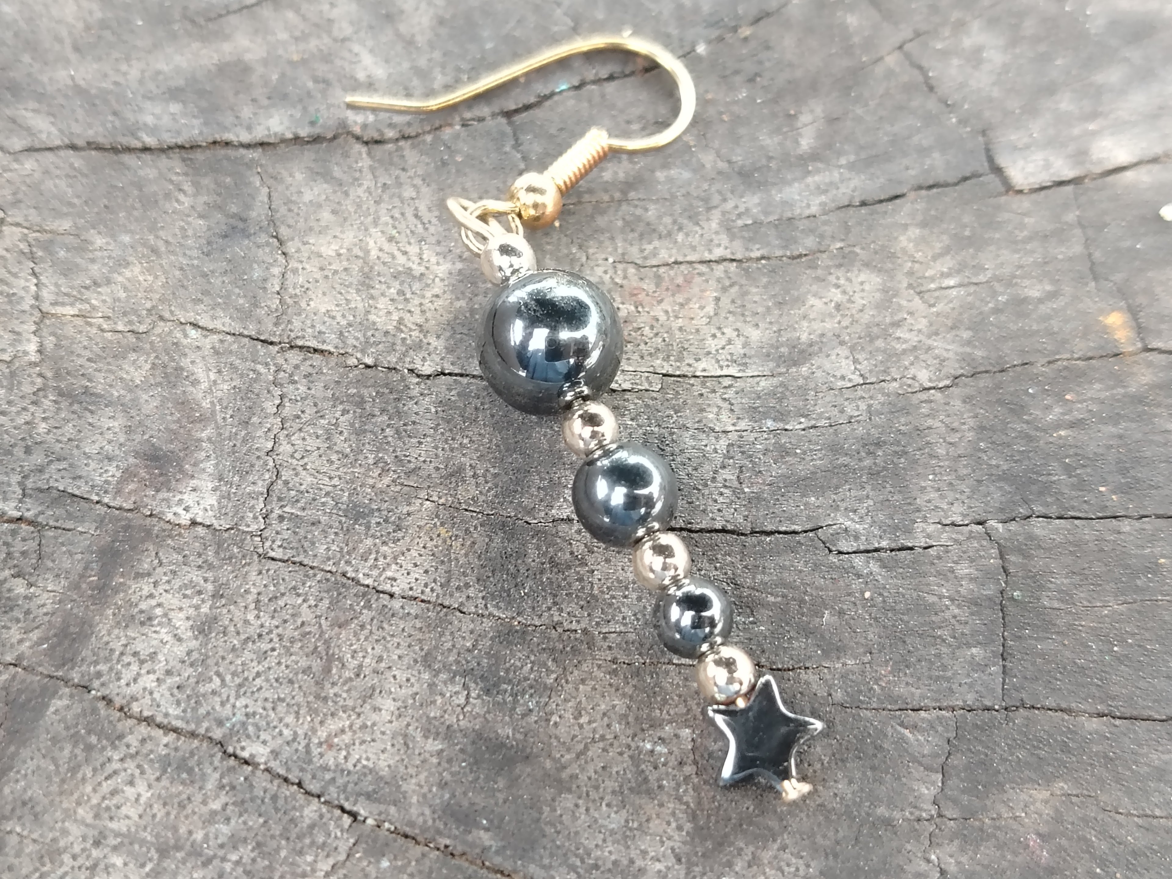 Polished Pair of Hematite Ball and Star Earrings - Sold Per Pair - From China - Toprock Gemstones and Minerals 