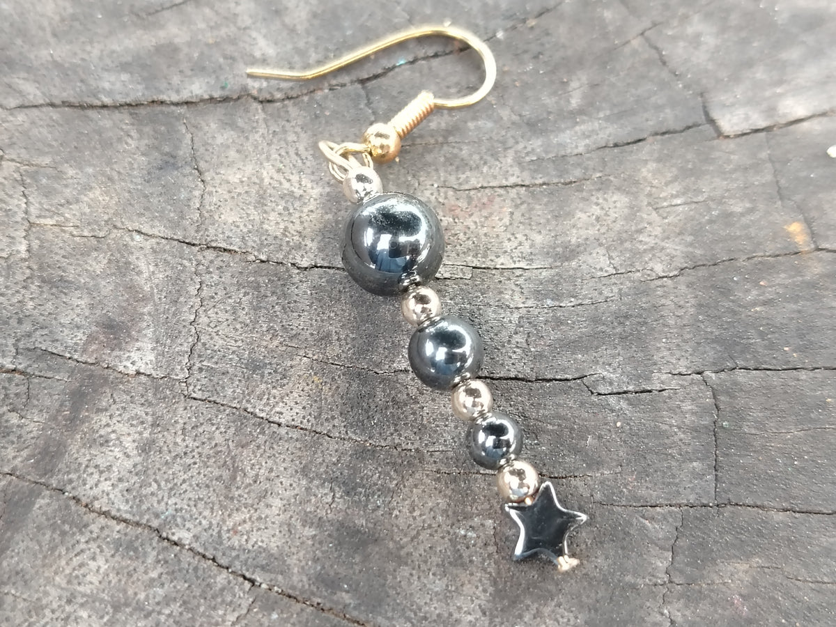 Polished Pair of Hematite Ball and Star Earrings - Sold Per Pair - From China - Toprock Gemstones and Minerals 