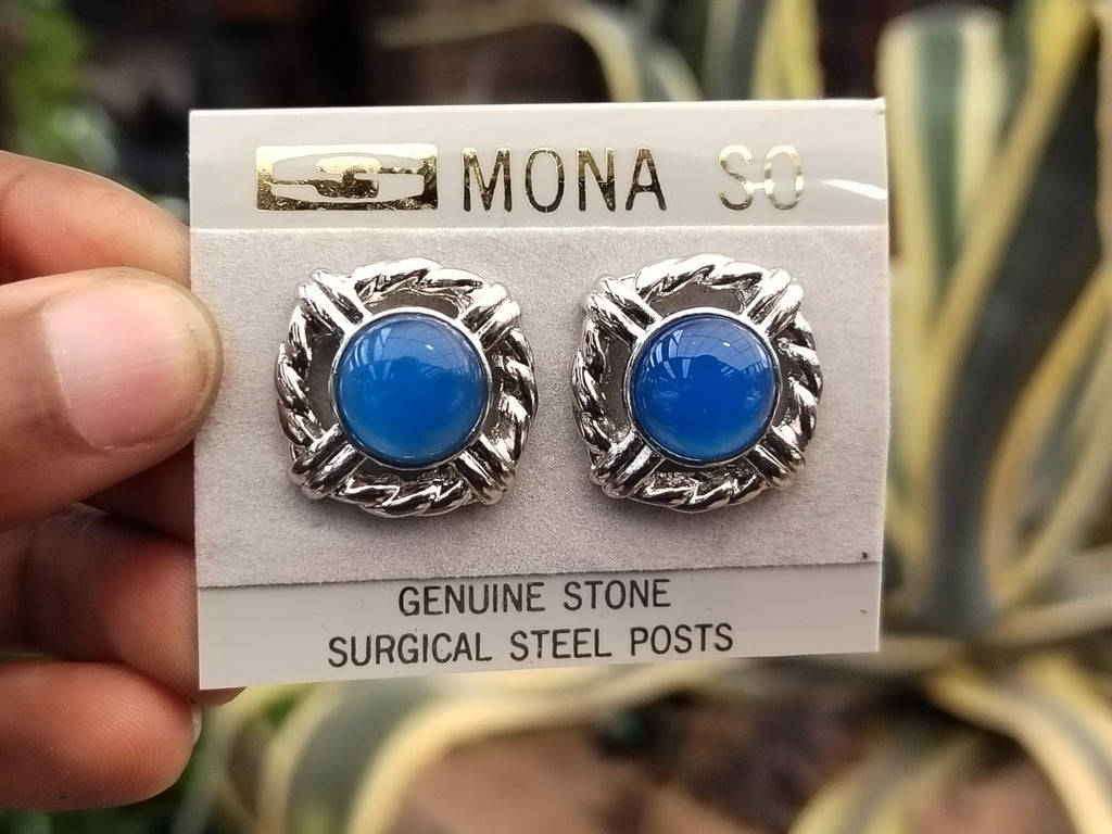 Polished Blue Onyx Surgical Steel Stud Earrings - Sold Per Pair - From Swaziland - Toprock Gemstones and Minerals 