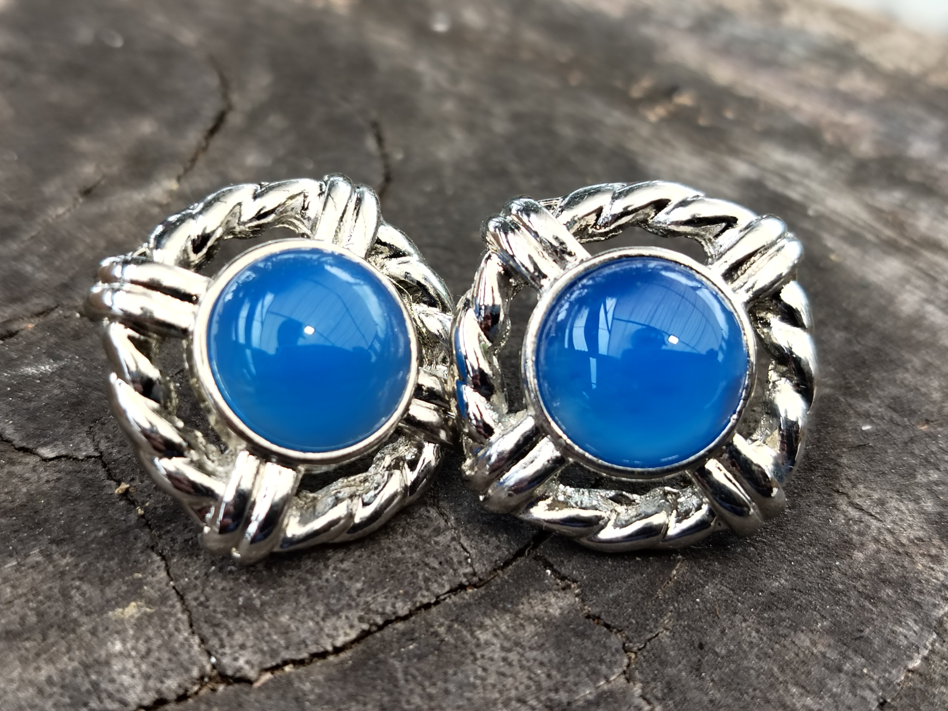 Polished Blue Onyx Surgical Steel Stud Earrings - Sold Per Pair - From Swaziland - Toprock Gemstones and Minerals 