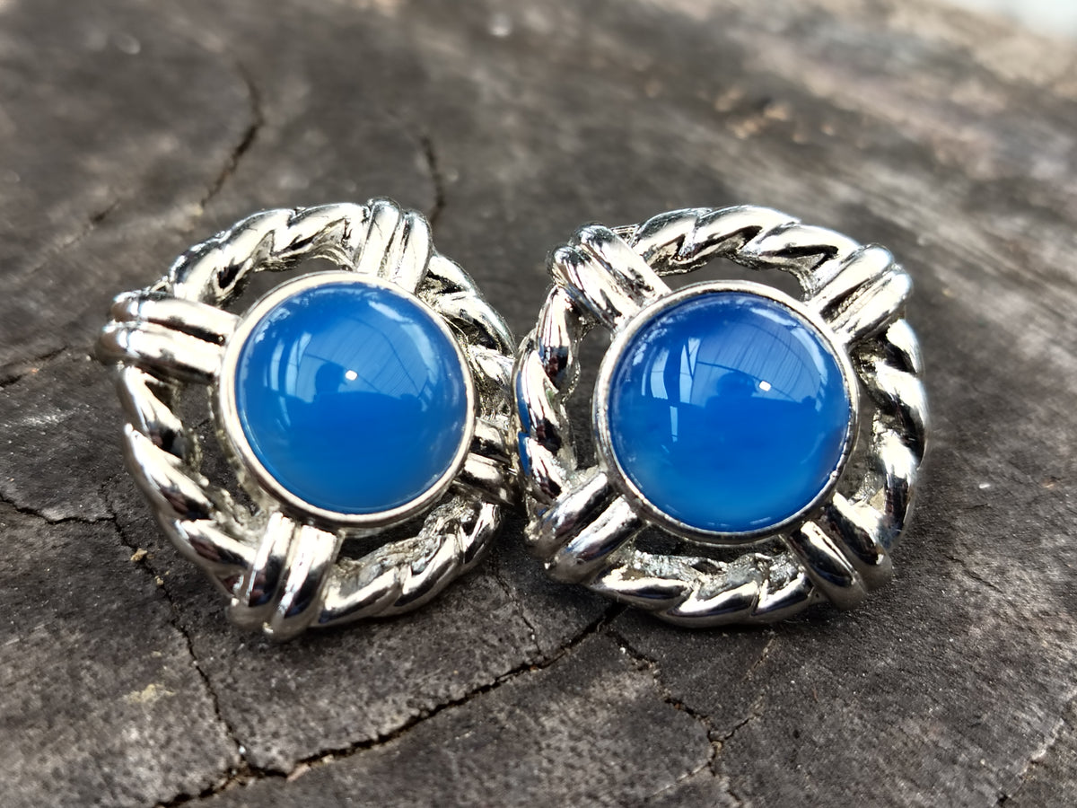 Polished Blue Onyx Surgical Steel Stud Earrings - Sold Per Pair - From Swaziland - Toprock Gemstones and Minerals 