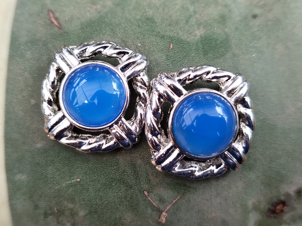 Polished Blue Onyx Surgical Steel Stud Earrings - Sold Per Pair - From Swaziland - Toprock Gemstones and Minerals 