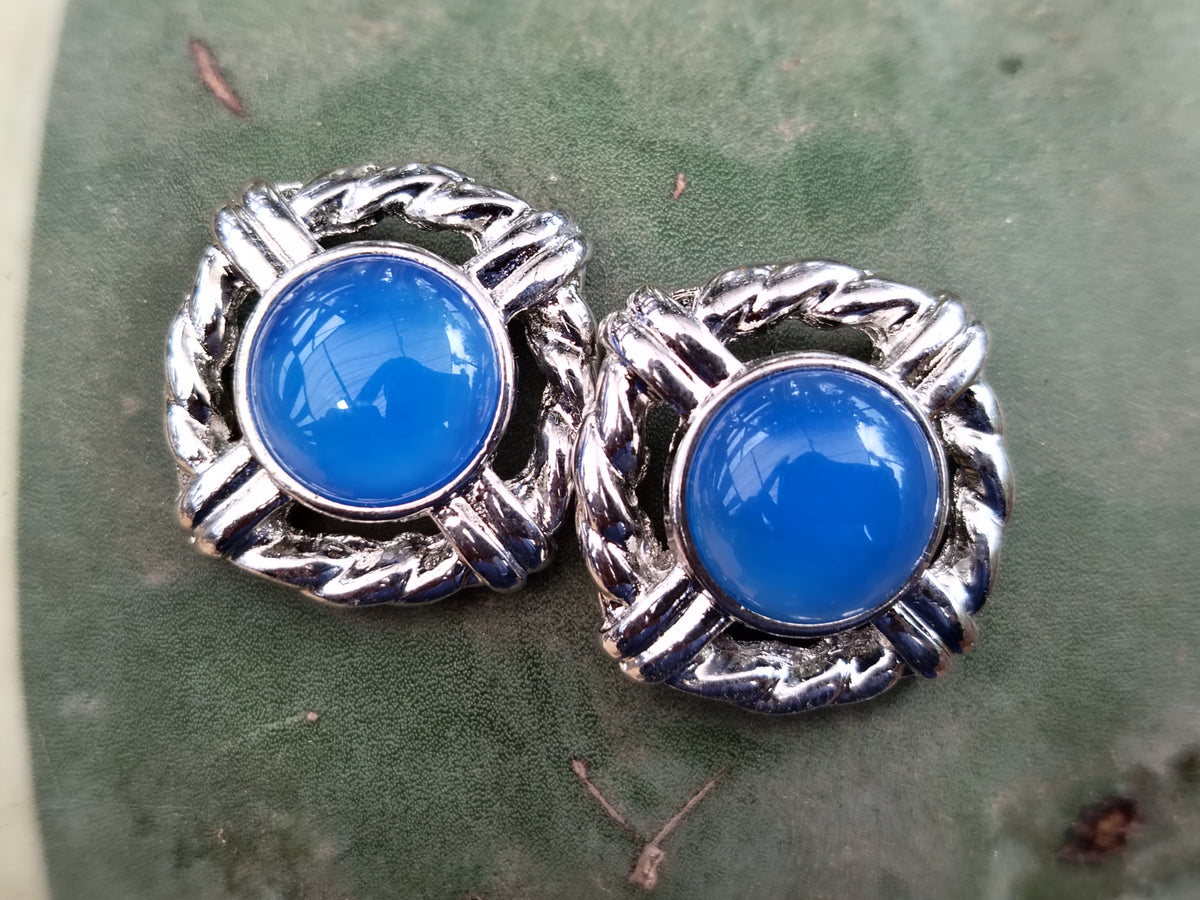 Polished Blue Onyx Surgical Steel Stud Earrings - Sold Per Pair - From Swaziland - Toprock Gemstones and Minerals 