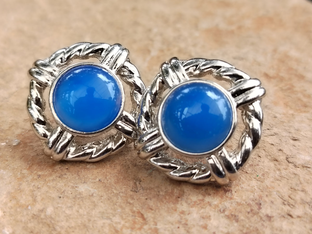 Polished Blue Onyx Surgical Steel Stud Earrings - Sold Per Pair - From Swaziland - Toprock Gemstones and Minerals 