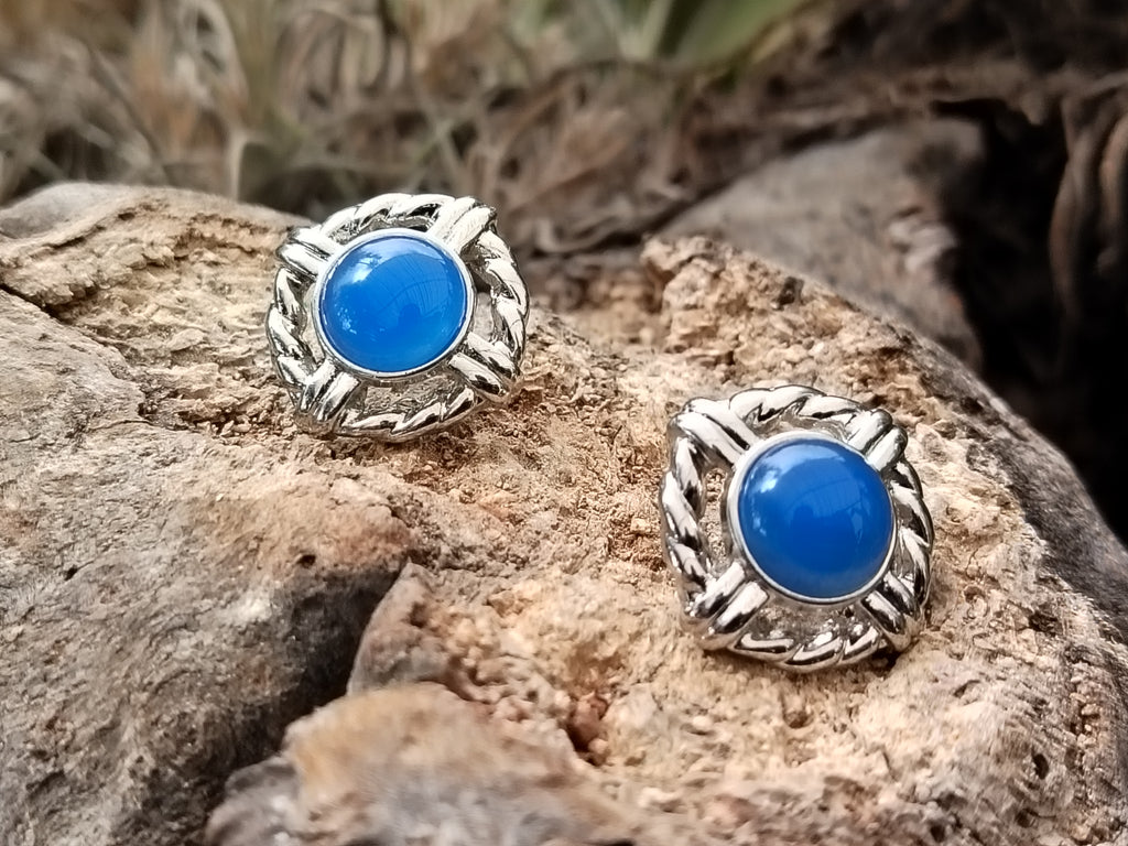 Polished Blue Onyx Surgical Steel Stud Earrings - Sold Per Pair - From Swaziland - Toprock Gemstones and Minerals 