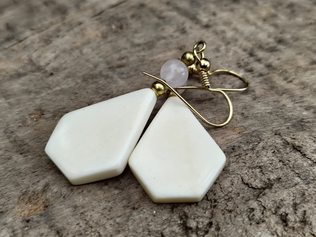 Polished White Onyx and Rose Quartz Earrings - Sold Per Pair - From China - Toprock Gemstones and Minerals 