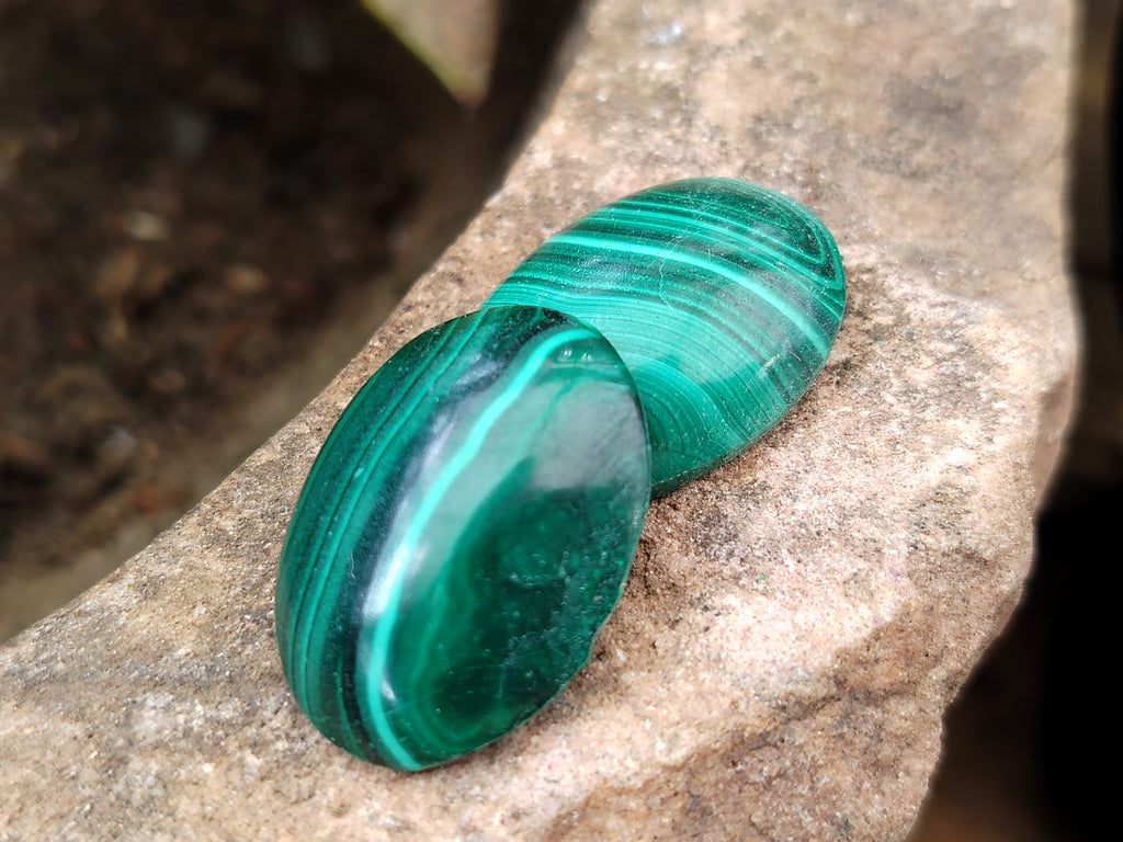 Hand Made Oval Flower Banded Malachite Cabochons - Sold Per Item - From Congo - Toprock Gemstones and Minerals 