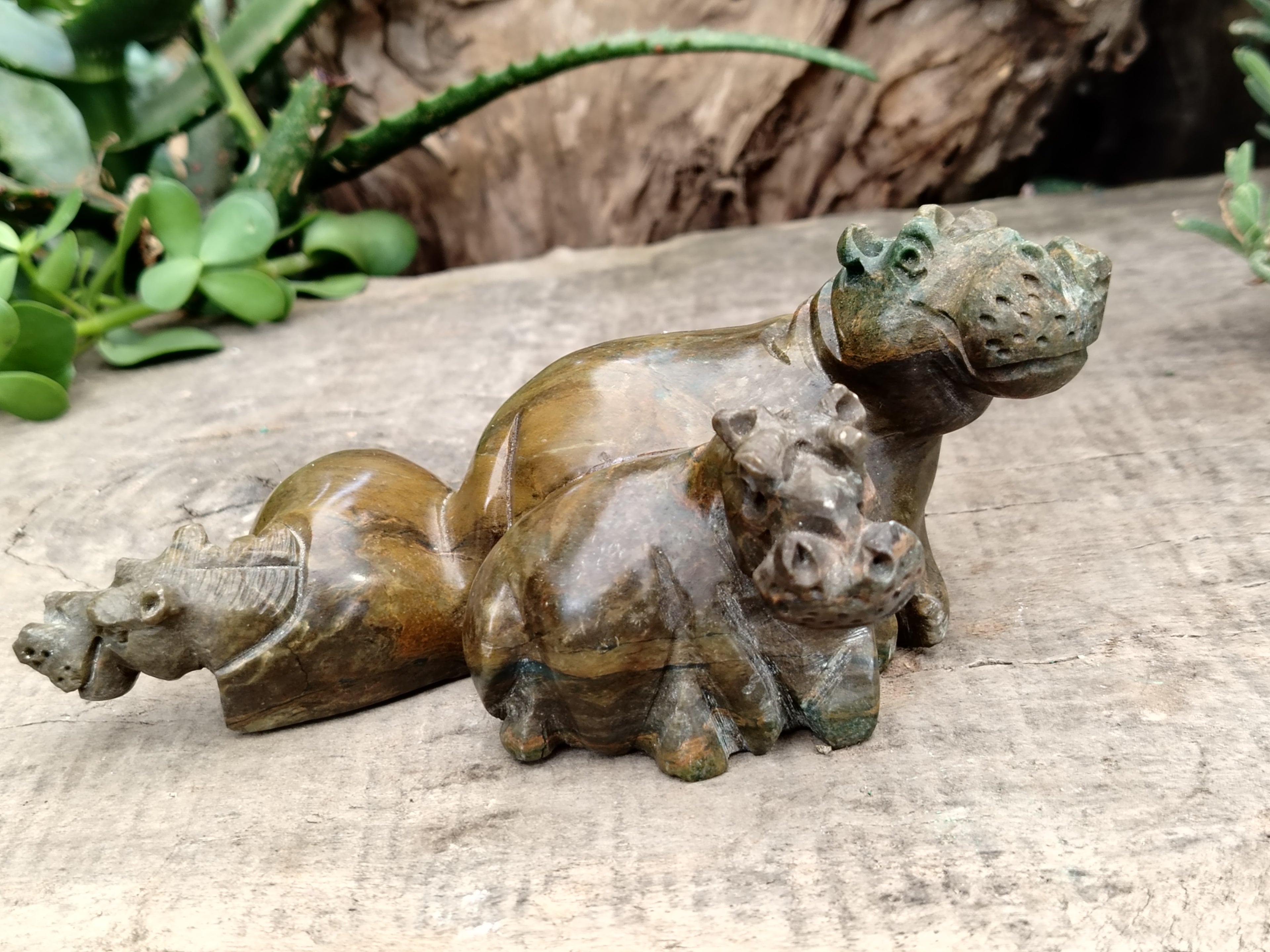 Hand Made Green Verdite Hippo Carvings x 3 From Zimbabwe - Toprock Gemstones and Minerals 