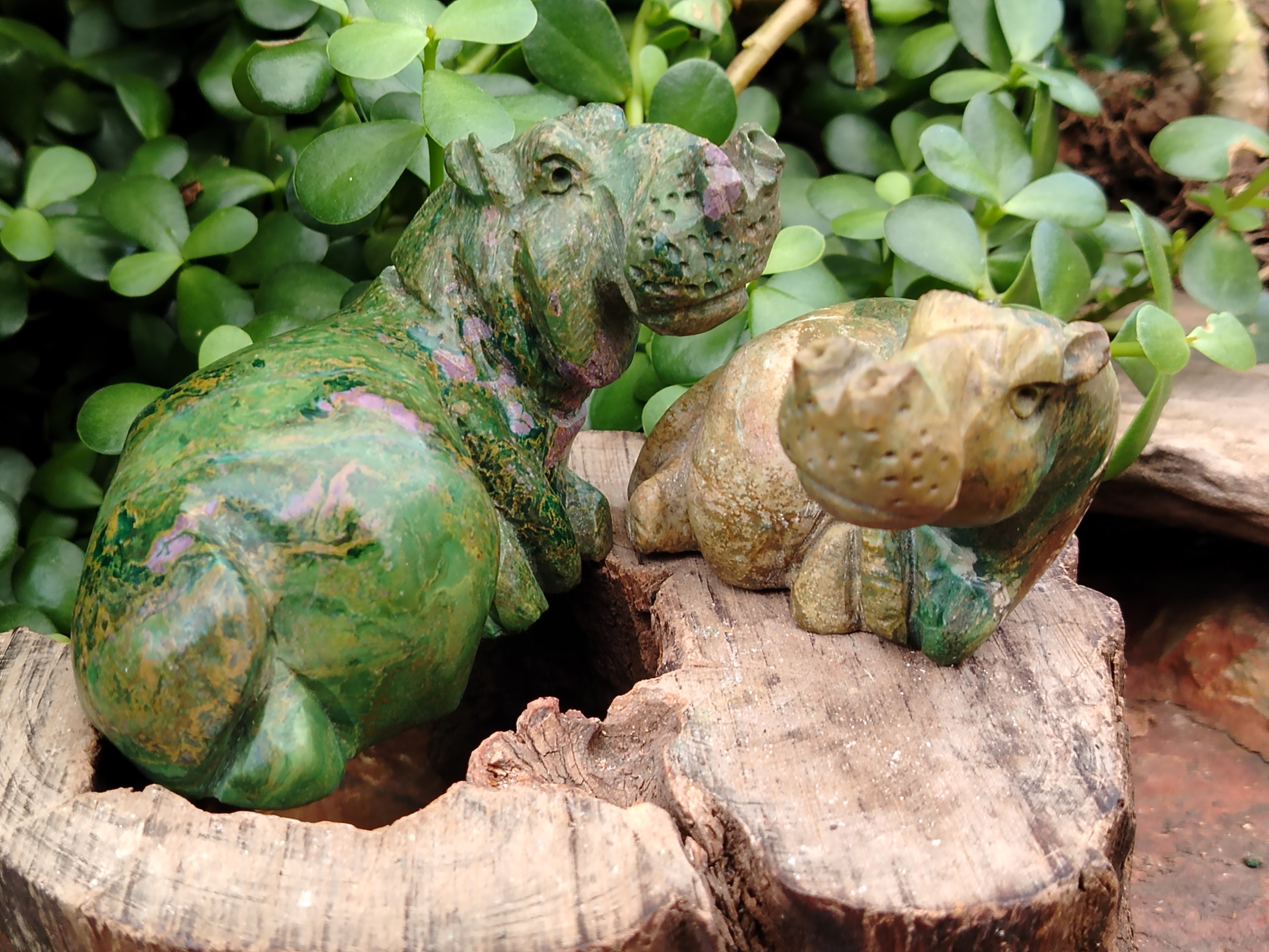 Hand Made Green Verdite Hippo Carvings x 3 From Zimbabwe - Toprock Gemstones and Minerals 