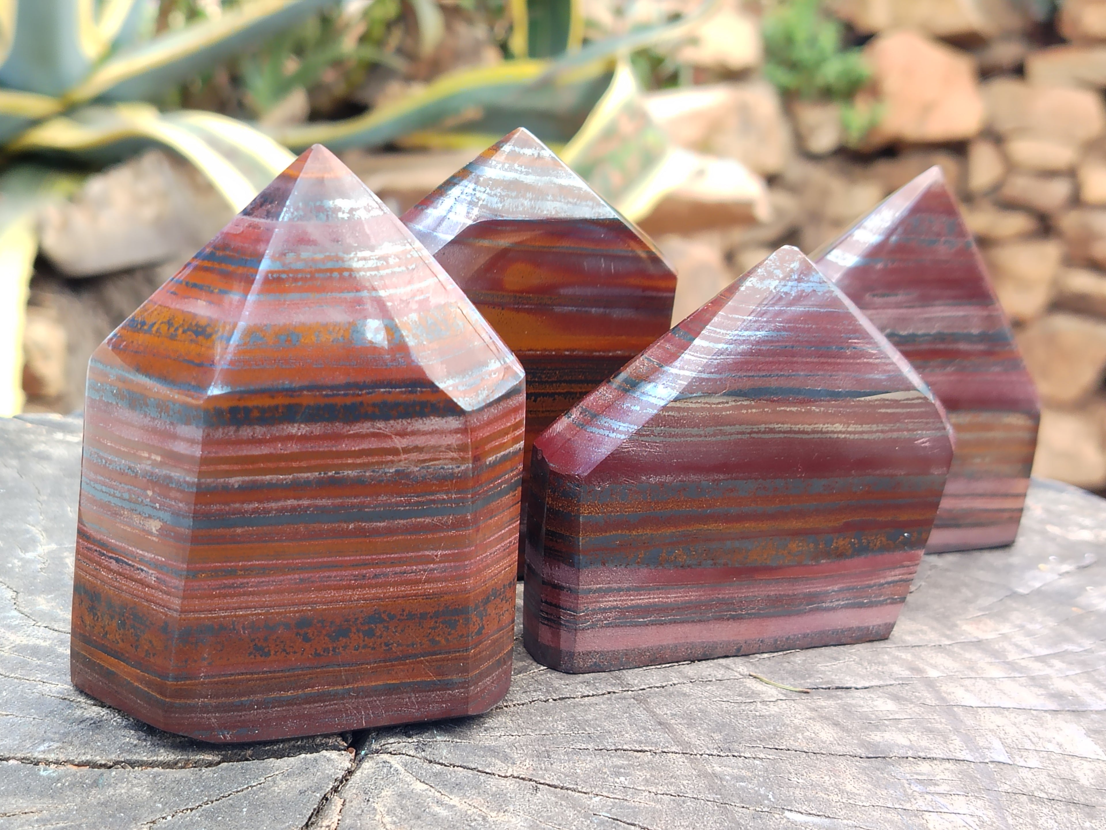 Polished Banded Tiger Iron Jasper Points x 4 From South Africa - Toprock Gemstones and Minerals 