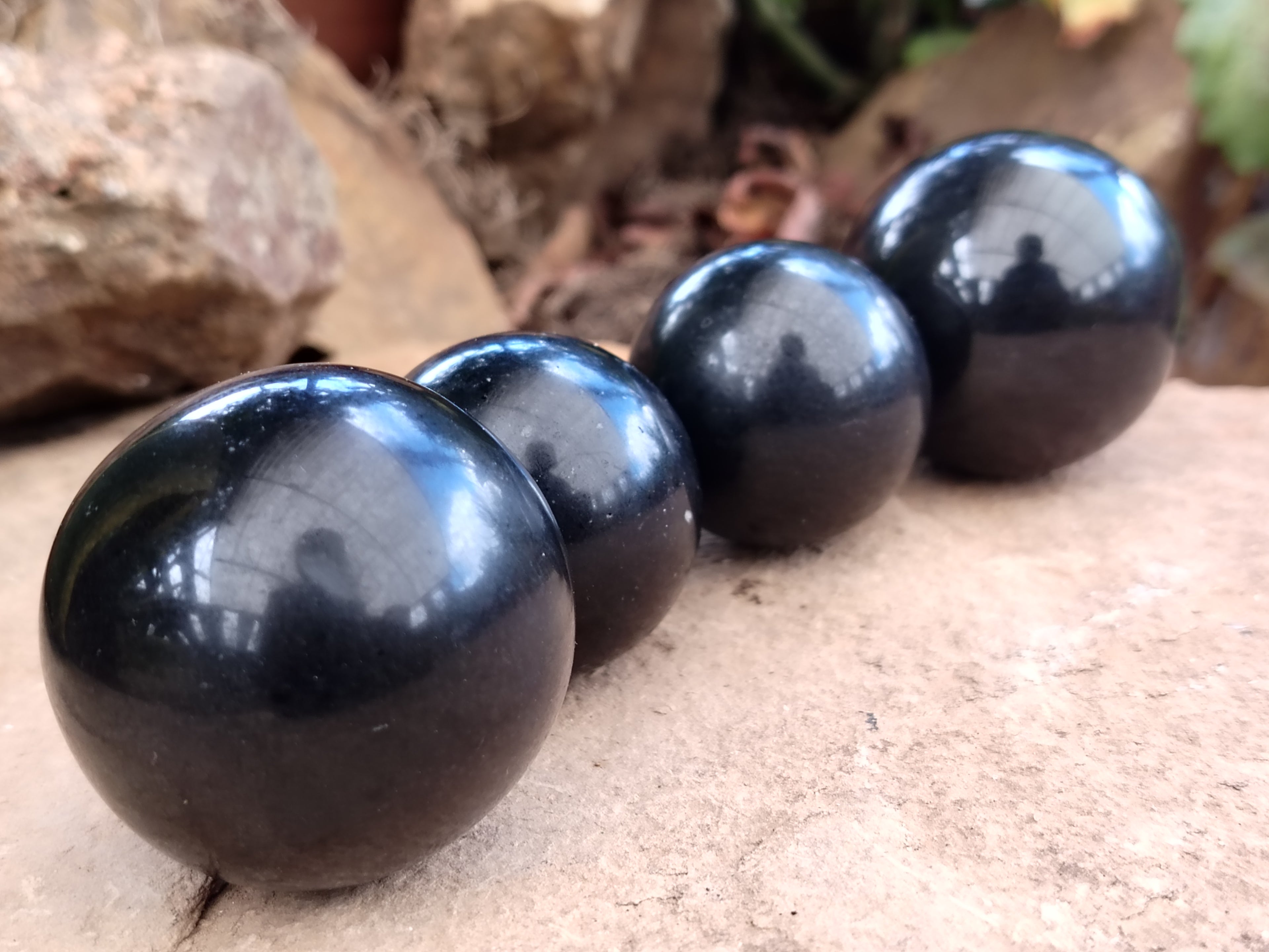 Polished Black Basalt Spheres x 12 From Madagascar - Toprock Gemstones and Minerals 