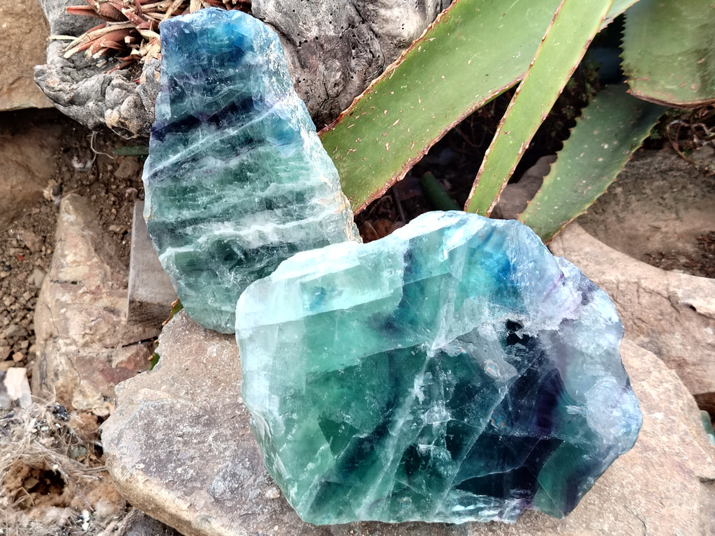 Polished On One Side Watermelon Fluorite x 2 From Uis, Namibia - Toprock Gemstones and Minerals 