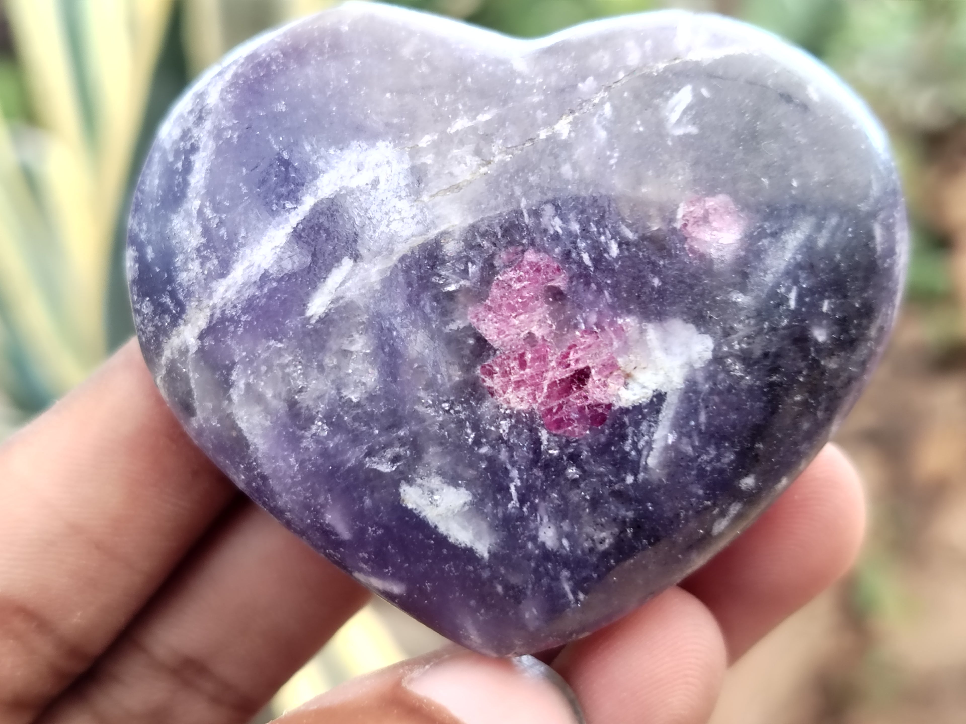 Polished Lepidolite With Pink Tourmaline Gemstone Hearts x 6 From Madagascar - Toprock Gemstones and Minerals 