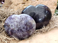 Polished Lepidolite With Pink Tourmaline Gemstone Hearts x 6 From Madagascar