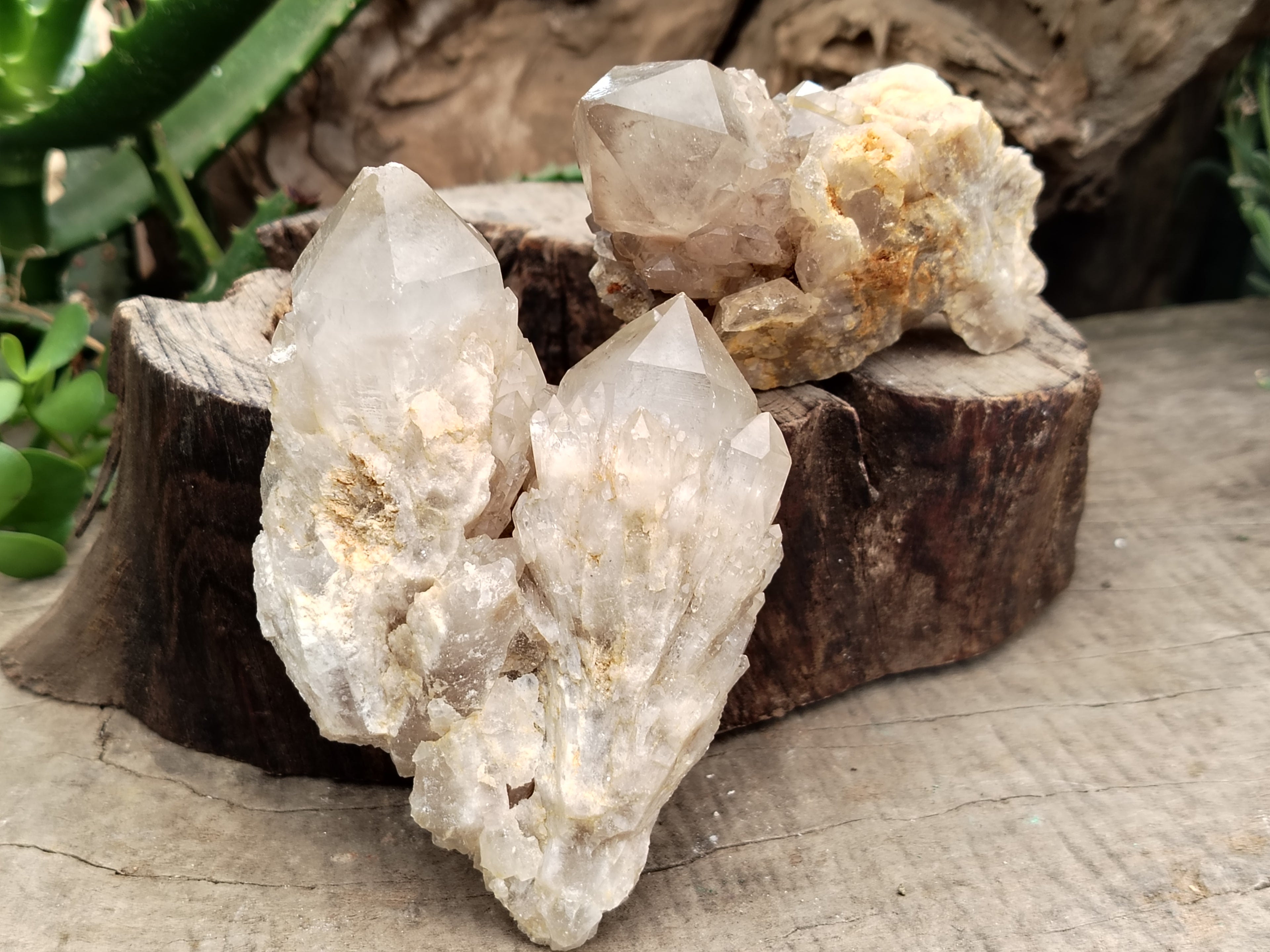 Natural Smokey Phantom Quartz Clusters x 6 From Luena, Congo - Toprock Gemstones and Minerals 