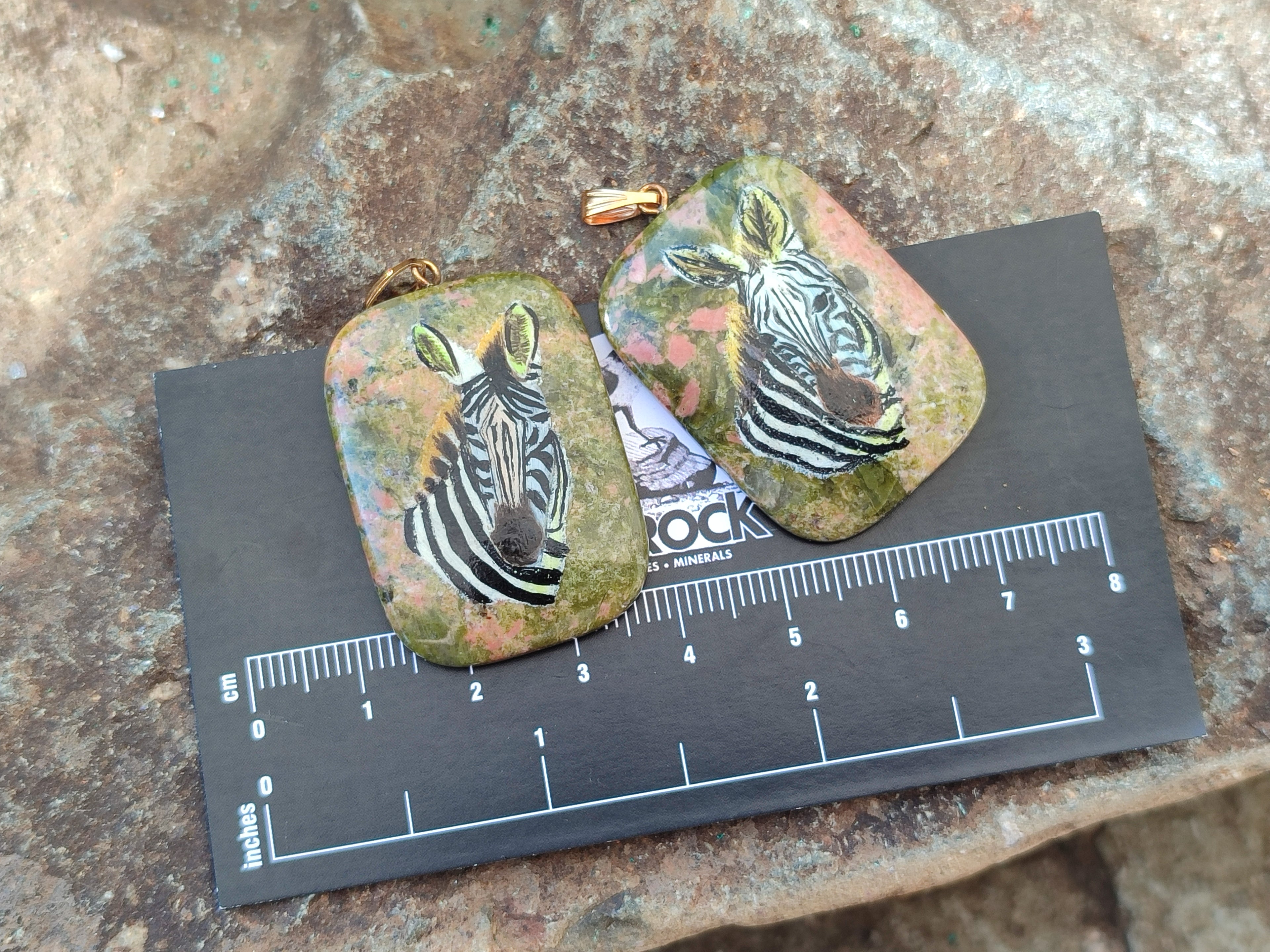 Polished Unakite Pendant with Hand Painted Zebra - Sold Per Item - From South Africa - Toprock Gemstones and Minerals 