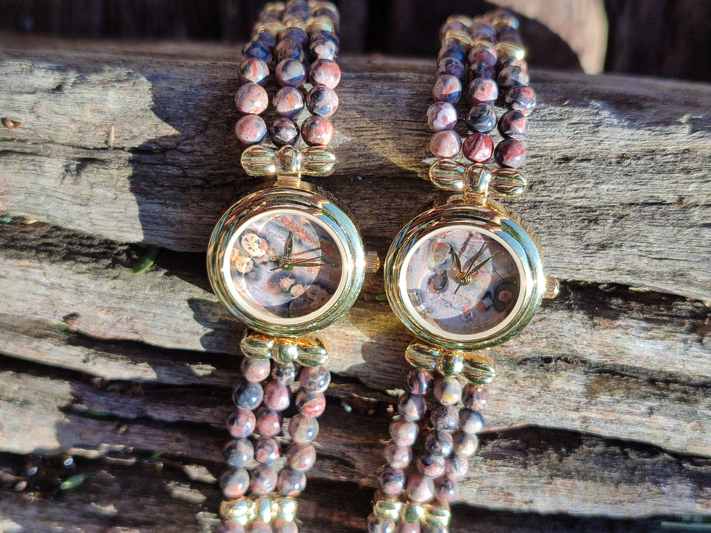 Hand Made Snakeskin Rhyolite Jasper Vintage Lafon Wristwatch - sold per item - From Australia - Toprock Gemstones and Minerals 