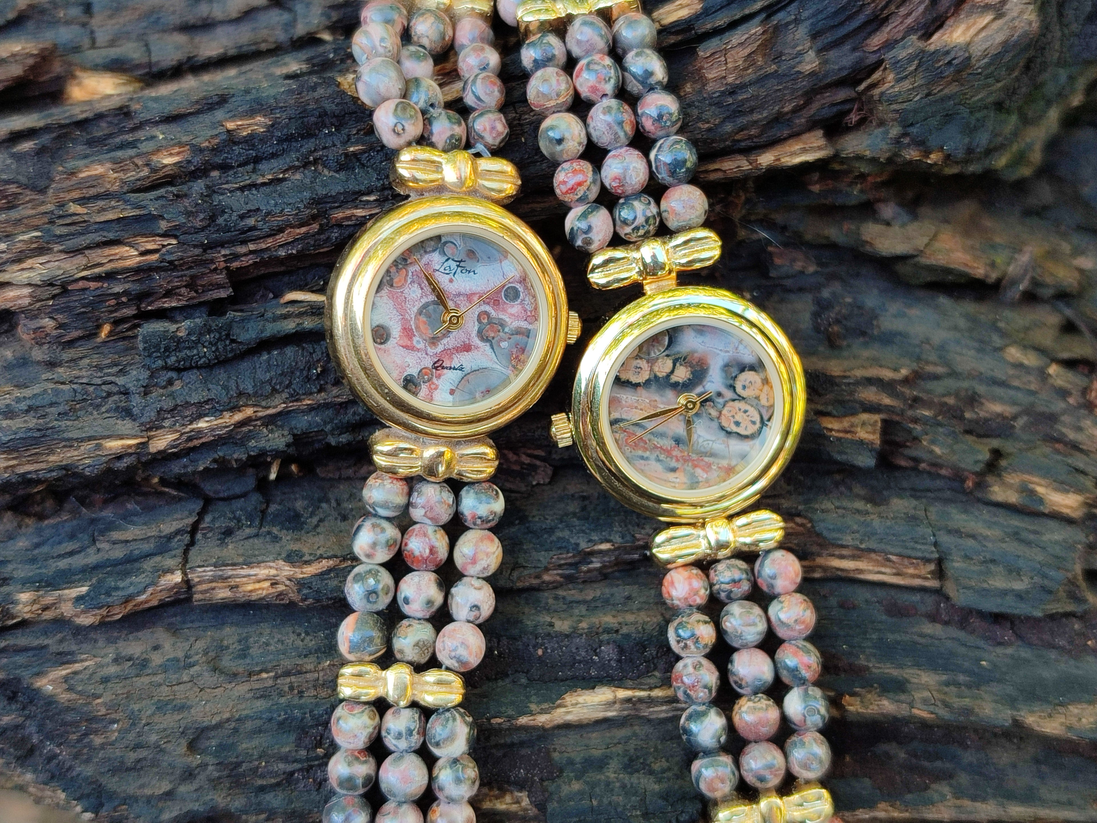 Hand Made Snakeskin Rhyolite Jasper Vintage Lafon Wristwatch - sold per item - From Australia - Toprock Gemstones and Minerals 