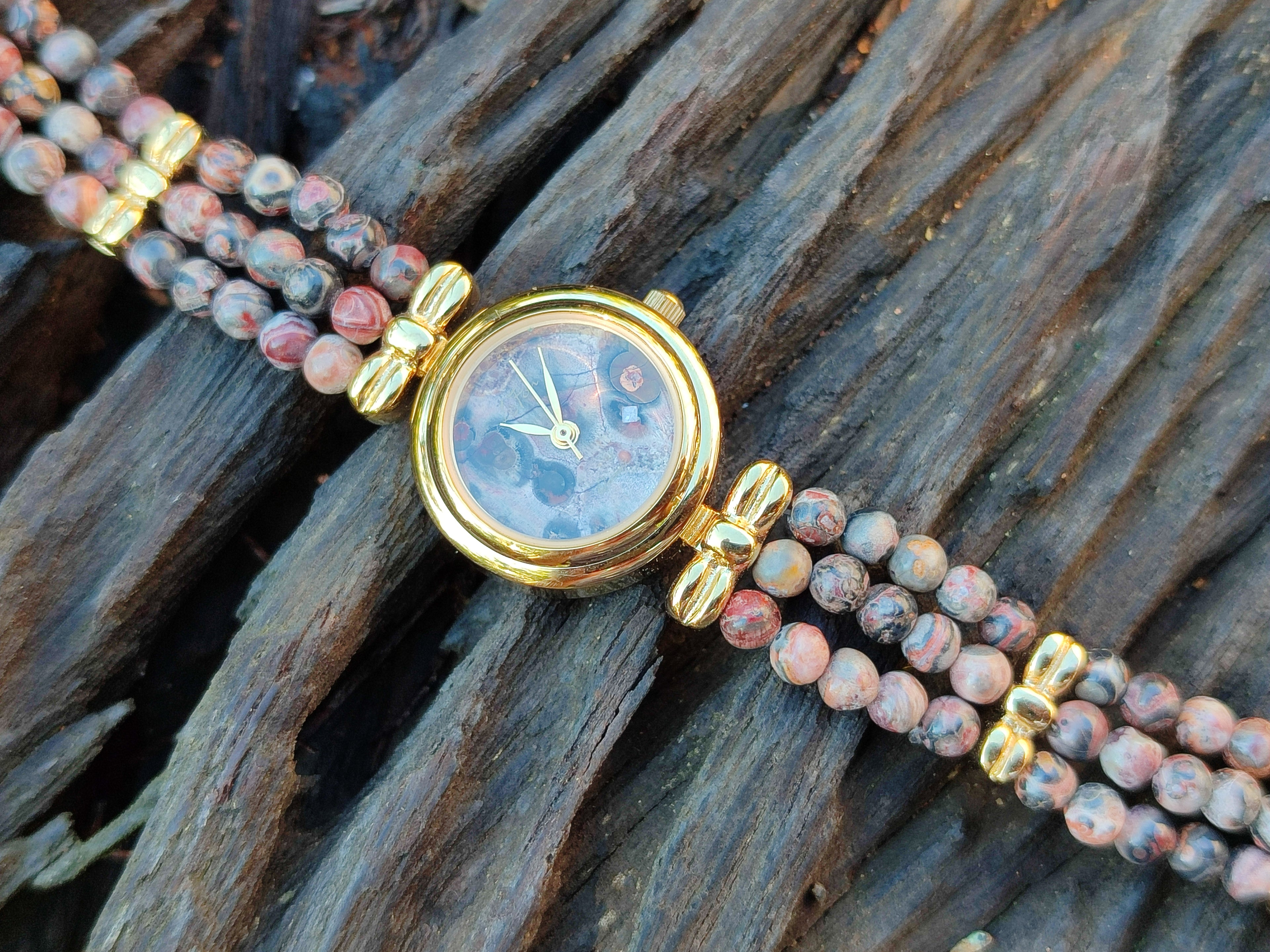 Hand Made Snakeskin Rhyolite Jasper Vintage Lafon Wristwatch - sold per item - From Australia - Toprock Gemstones and Minerals 